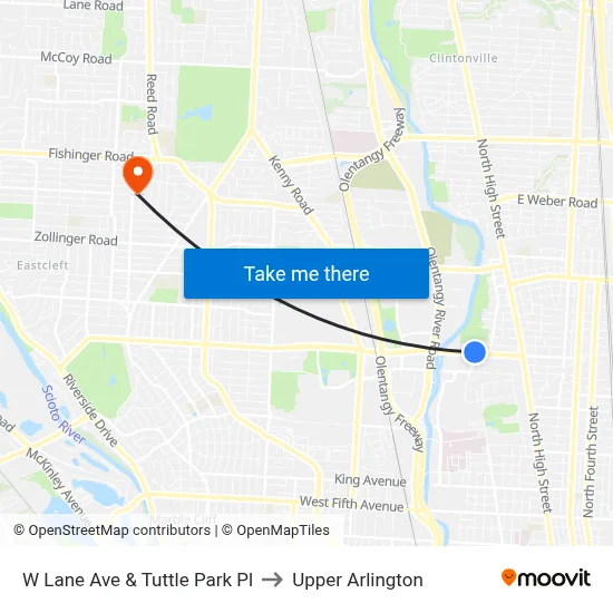 W Lane Ave & Tuttle Park Pl to Upper Arlington map