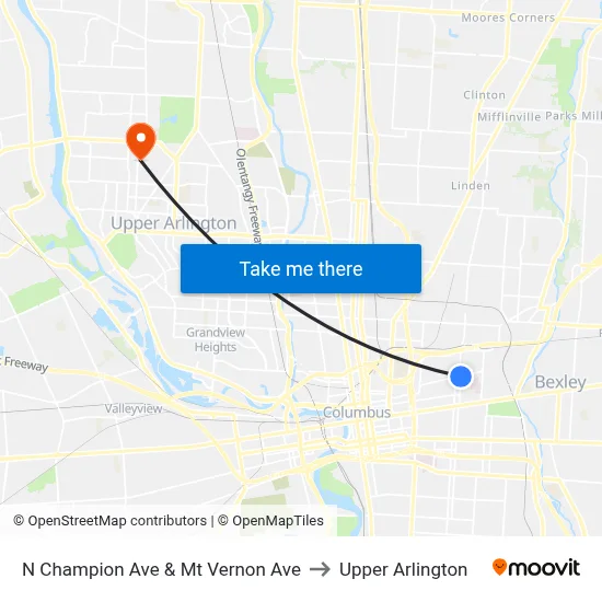 N Champion Ave & Mt Vernon Ave to Upper Arlington map