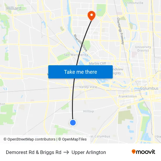 Demorest Rd & Briggs Rd to Upper Arlington map