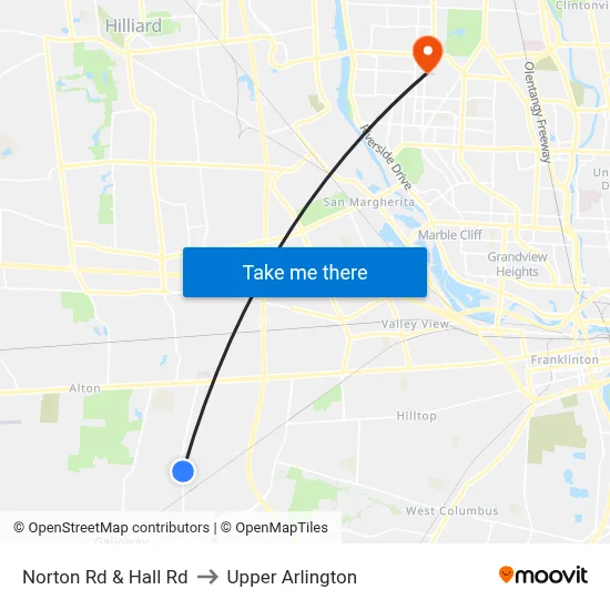 Norton Rd & Hall Rd to Upper Arlington map
