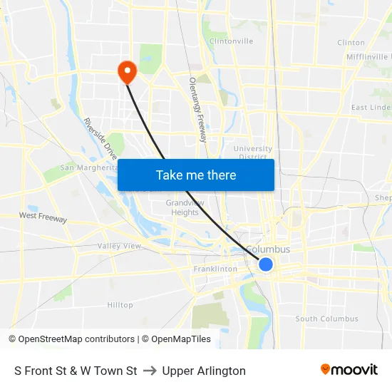 S Front St & W Town St to Upper Arlington map
