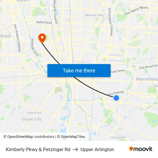 Kimberly Pkwy & Petzinger Rd to Upper Arlington map