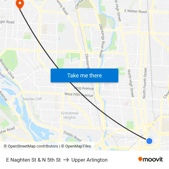 E Naghten St & N 5th St to Upper Arlington map