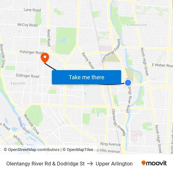 Olentangy River Rd & Dodridge St to Upper Arlington map