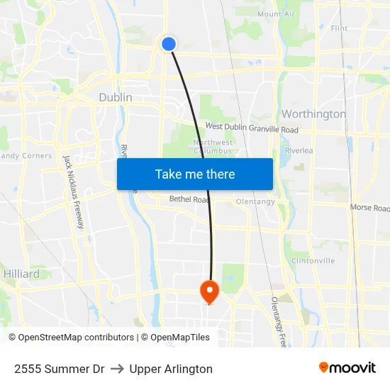 2555 Summer Dr to Upper Arlington map