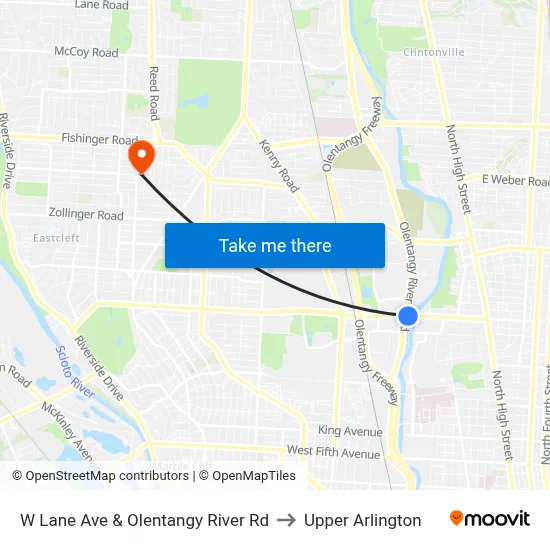 W Lane Ave & Olentangy River Rd to Upper Arlington map