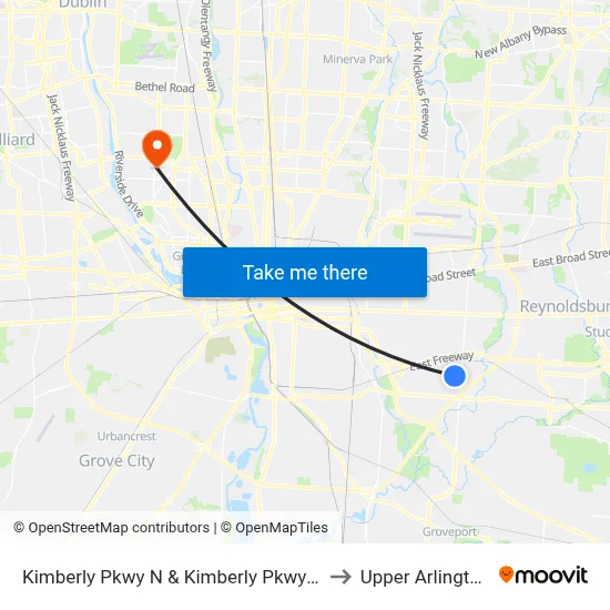 Kimberly Pkwy N & Kimberly Pkwy E to Upper Arlington map