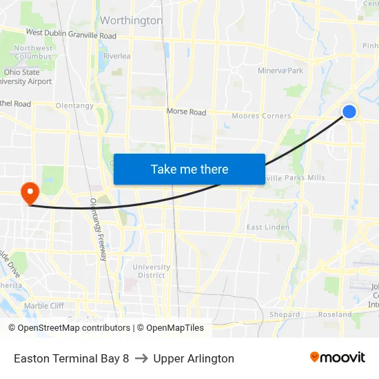 Easton Terminal Bay 8 to Upper Arlington map