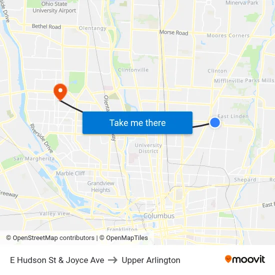 E Hudson St & Joyce Ave to Upper Arlington map