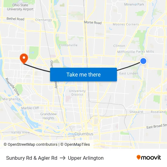 Sunbury Rd & Agler Rd to Upper Arlington map