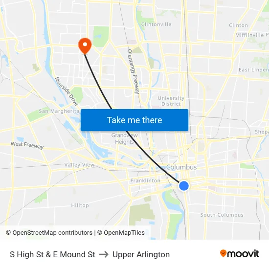 S High St & E Mound St to Upper Arlington map