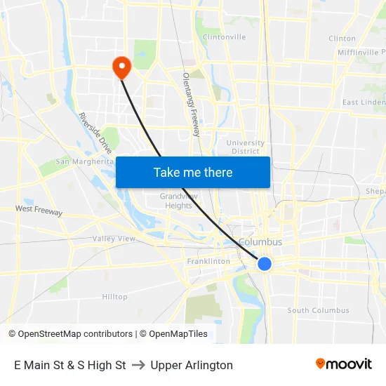 E Main St & S High St to Upper Arlington map