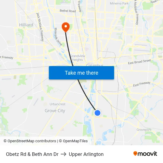 Obetz Rd & Beth Ann Dr to Upper Arlington map