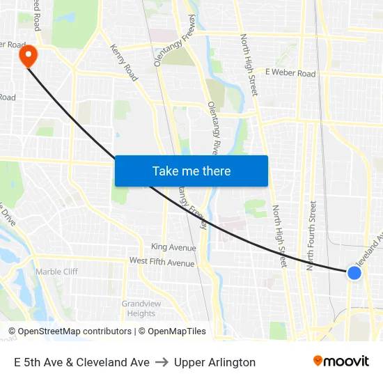 E 5th Ave & Cleveland Ave to Upper Arlington map