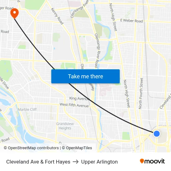Cleveland Ave & Fort Hayes to Upper Arlington map