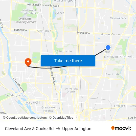 Cleveland Ave & Cooke Rd to Upper Arlington map