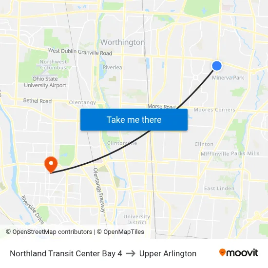 Northland Transit Center Bay 4 to Upper Arlington map