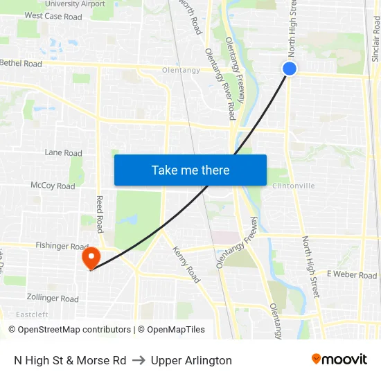 N High St & Morse Rd to Upper Arlington map
