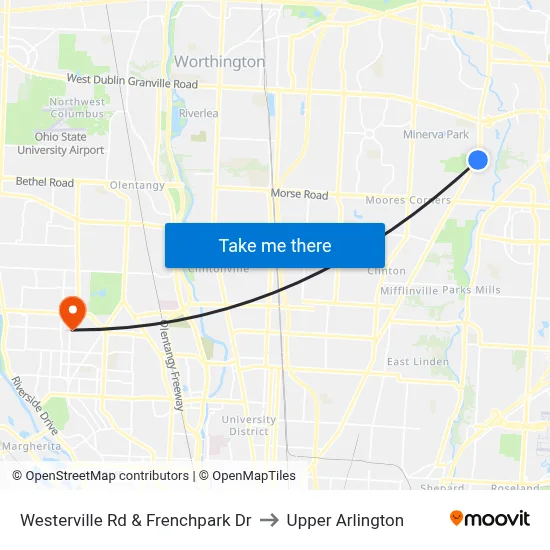 Westerville Rd & Frenchpark Dr to Upper Arlington map