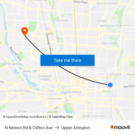 N Nelson Rd & Clifton Ave to Upper Arlington map