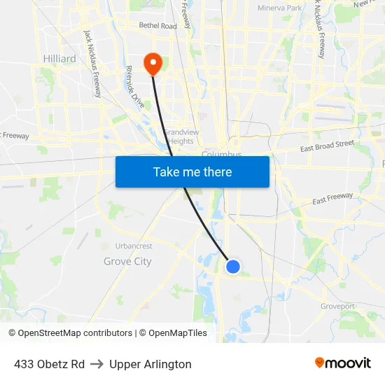 433 Obetz Rd to Upper Arlington map