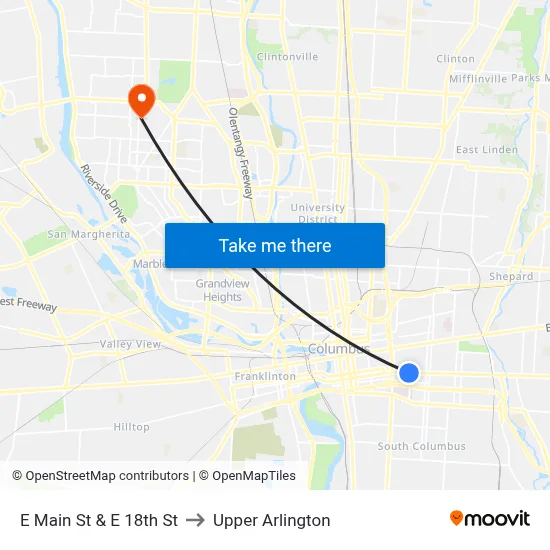 E Main St & E 18th St to Upper Arlington map