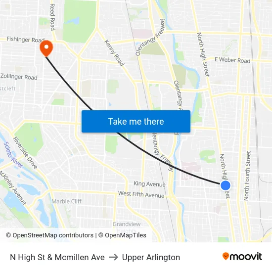 N High St & Mcmillen Ave to Upper Arlington map