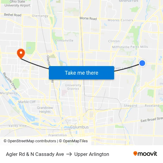 Agler Rd & N Cassady Ave to Upper Arlington map
