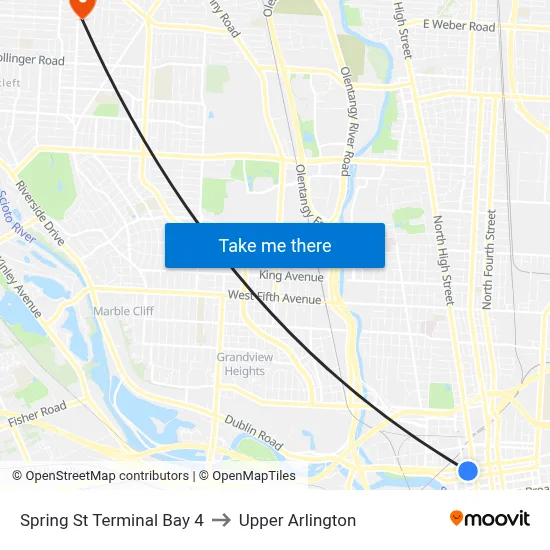 Spring St Terminal Bay 4 to Upper Arlington map