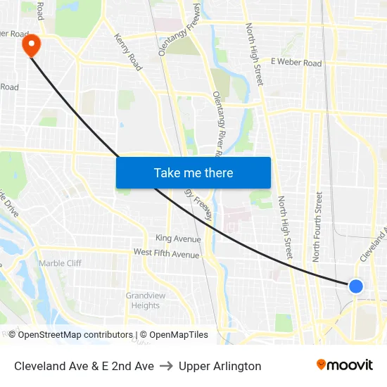 Cleveland Ave & E 2nd Ave to Upper Arlington map