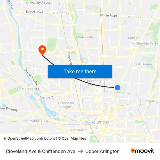 Cleveland Ave & Chittenden Ave to Upper Arlington map