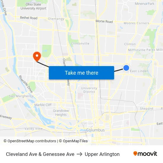 Cleveland Ave & Genessee Ave to Upper Arlington map