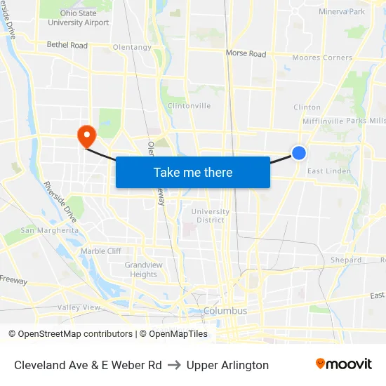 Cleveland Ave & E Weber Rd to Upper Arlington map