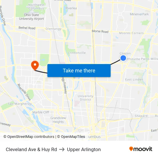 Cleveland Ave & Huy Rd to Upper Arlington map