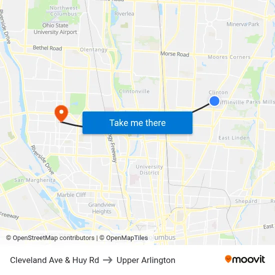 Cleveland Ave & Huy Rd to Upper Arlington map