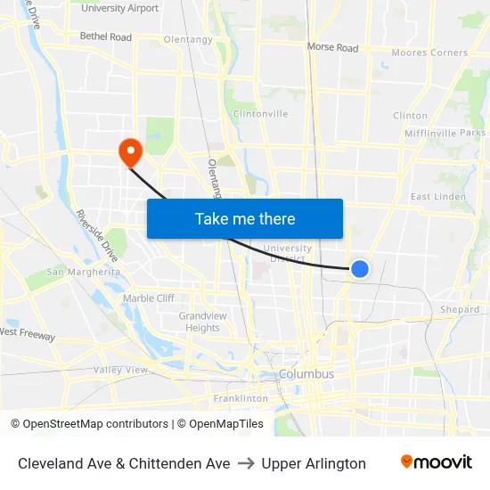 Cleveland Ave & Chittenden Ave to Upper Arlington map