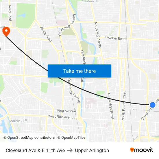 Cleveland Ave & E 11th Ave to Upper Arlington map
