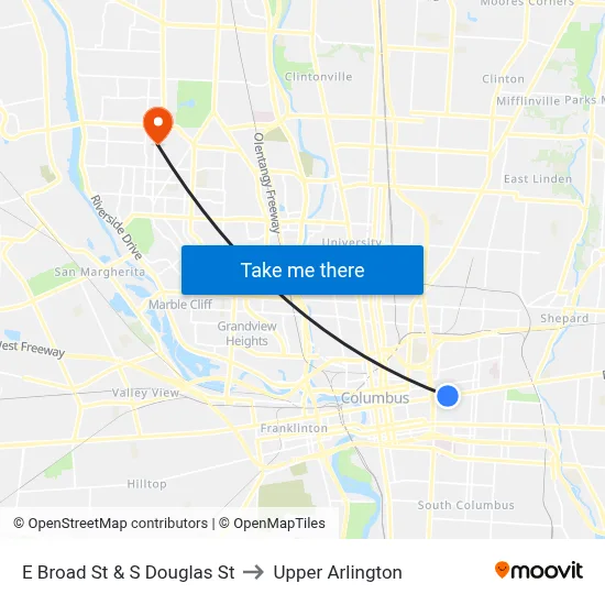 E Broad St & S Douglas St to Upper Arlington map