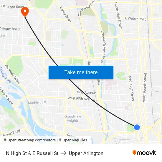 N High St & E Russell St to Upper Arlington map