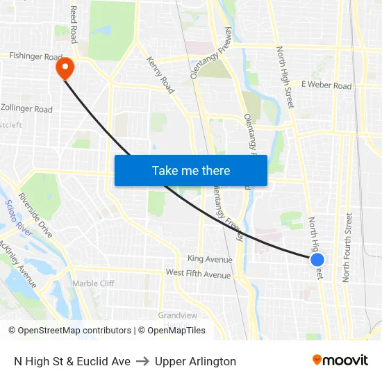 N High St & Euclid Ave to Upper Arlington map