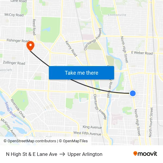 N High St & E Lane Ave to Upper Arlington map