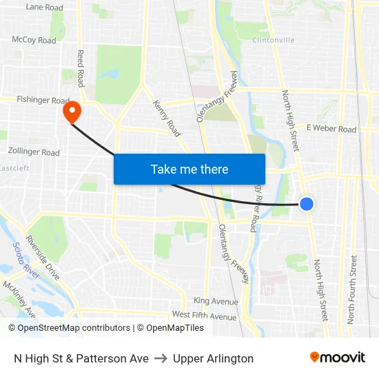 N High St & Patterson Ave to Upper Arlington map
