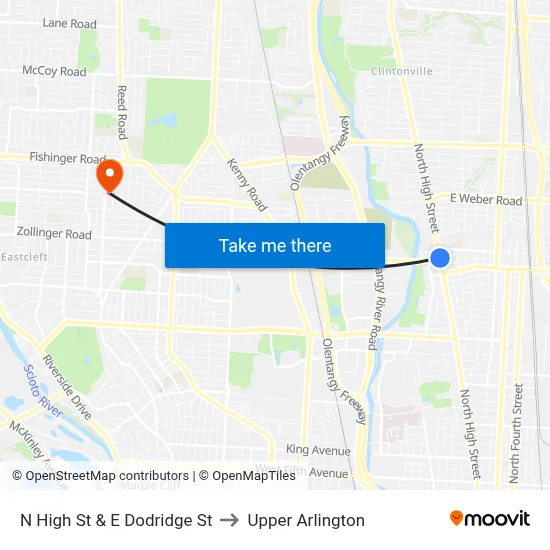 N High St & E Dodridge St to Upper Arlington map