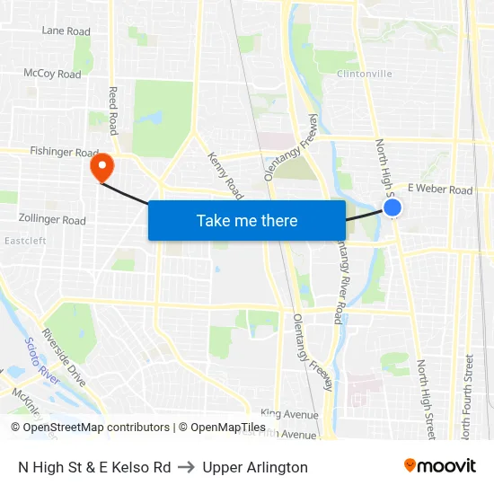 N High St & E Kelso Rd to Upper Arlington map