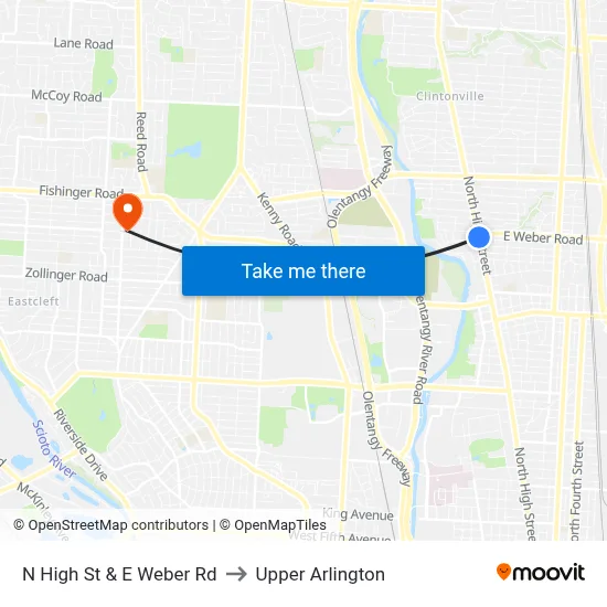 N High St & E Weber Rd to Upper Arlington map