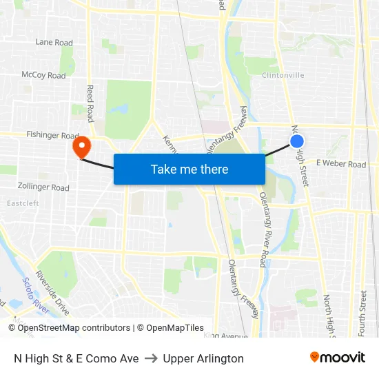 N High St & E Como Ave to Upper Arlington map