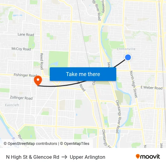 N High St & Glencoe Rd to Upper Arlington map