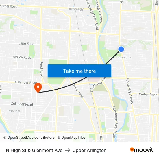 N High St & Glenmont Ave to Upper Arlington map