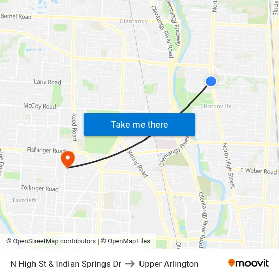 N High St & Indian Springs Dr to Upper Arlington map