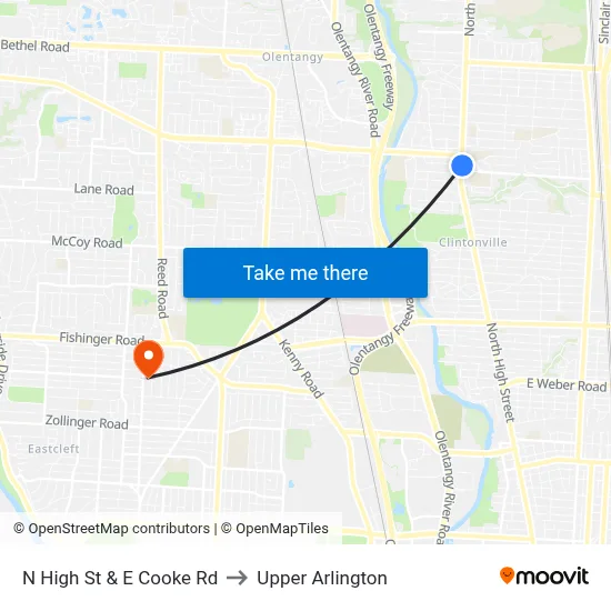 N High St & E Cooke Rd to Upper Arlington map